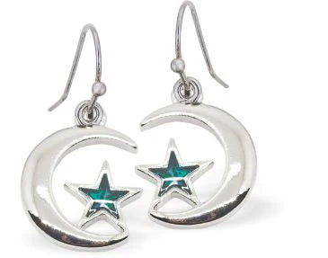 Paua Shell Moon & Star Earrings