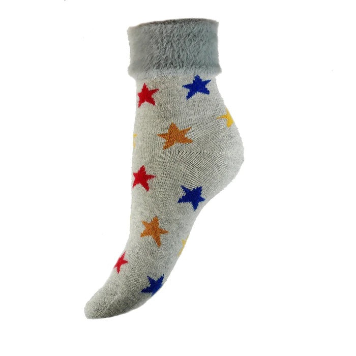 Multi Coloured Stars Cuff Socks with Faux Fur
