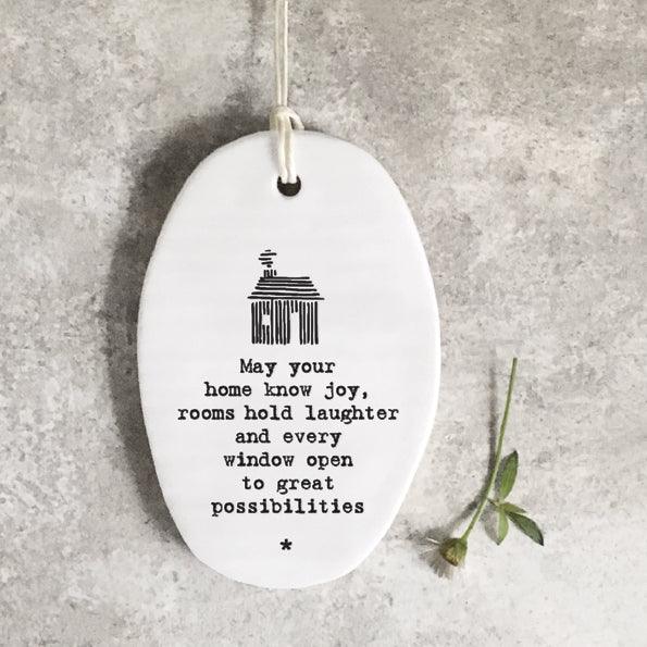 East of India Porcelain Hanger - May Your Home Know Joy - Coorie Doon