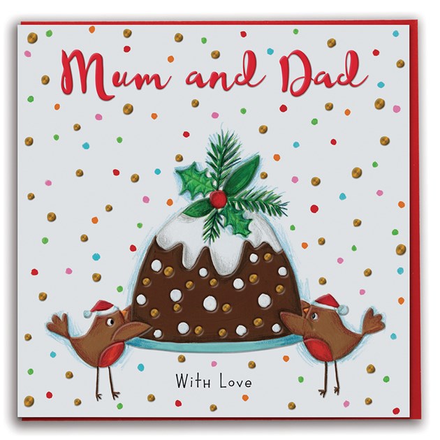 Card:  Christmas Mum & Dad With Love - Pudding