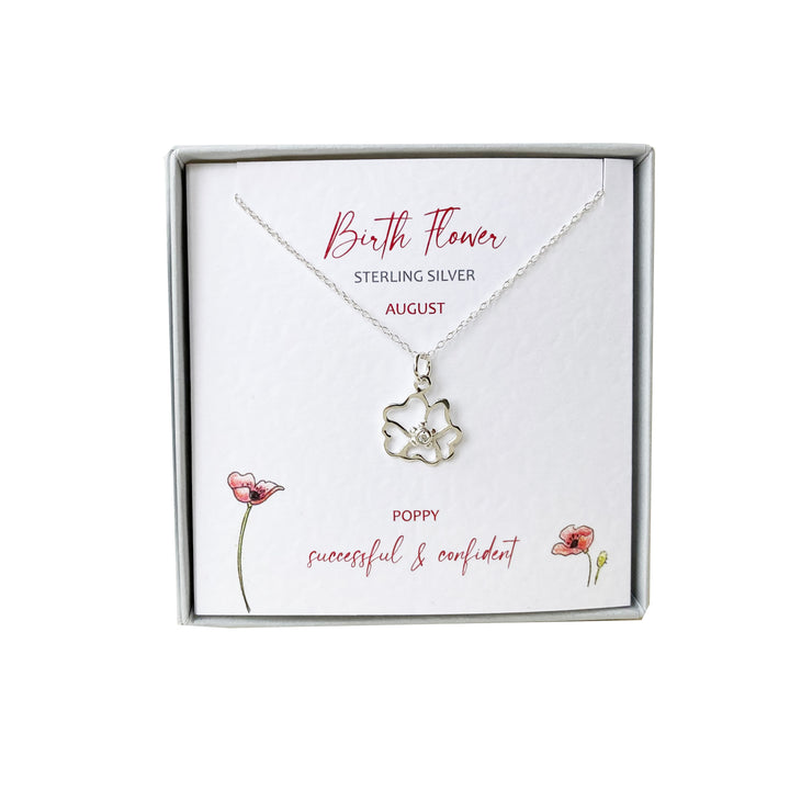 Silver Studio Wishes - August Poppy Birth Flower Pendant
