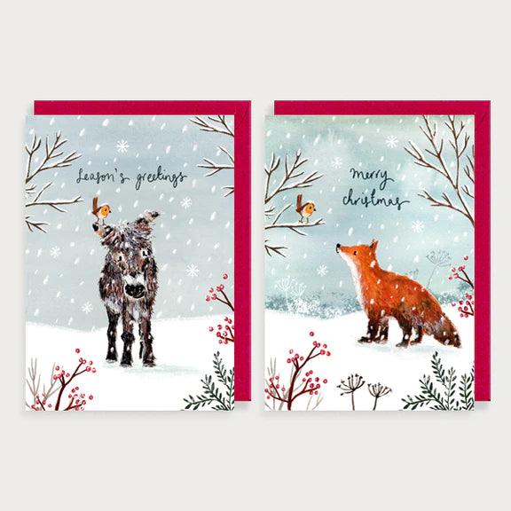 Louise Mulgrew Donkey & Fox Christmas  Pack of Eight Cards - Coorie Doon
