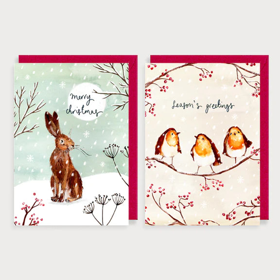 Louise Mulgrew Robins & Hare Christmas Pack of Eight Cards - Coorie Doon