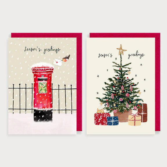Louise Mulgrew Tree & Postbox Christmas Pack of Eight Cards - Coorie Doon