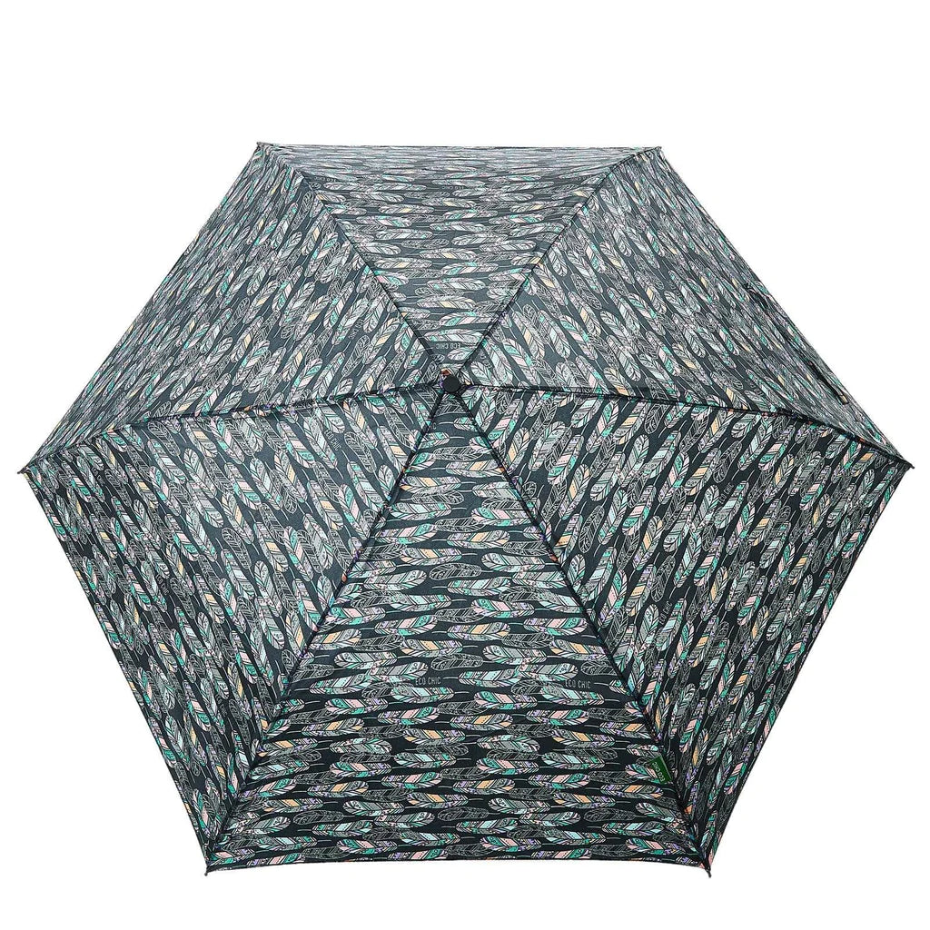 Eco Chic Recycled Mini Umbrella - Black Feather - Coorie Doon