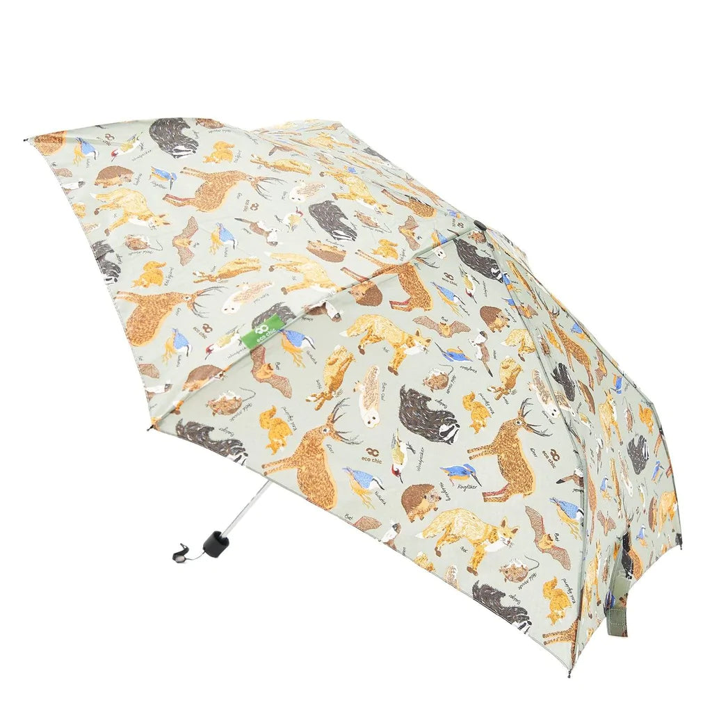 Eco Chic Recycled Mini Umbrella - Olive Woodland - Coorie Doon