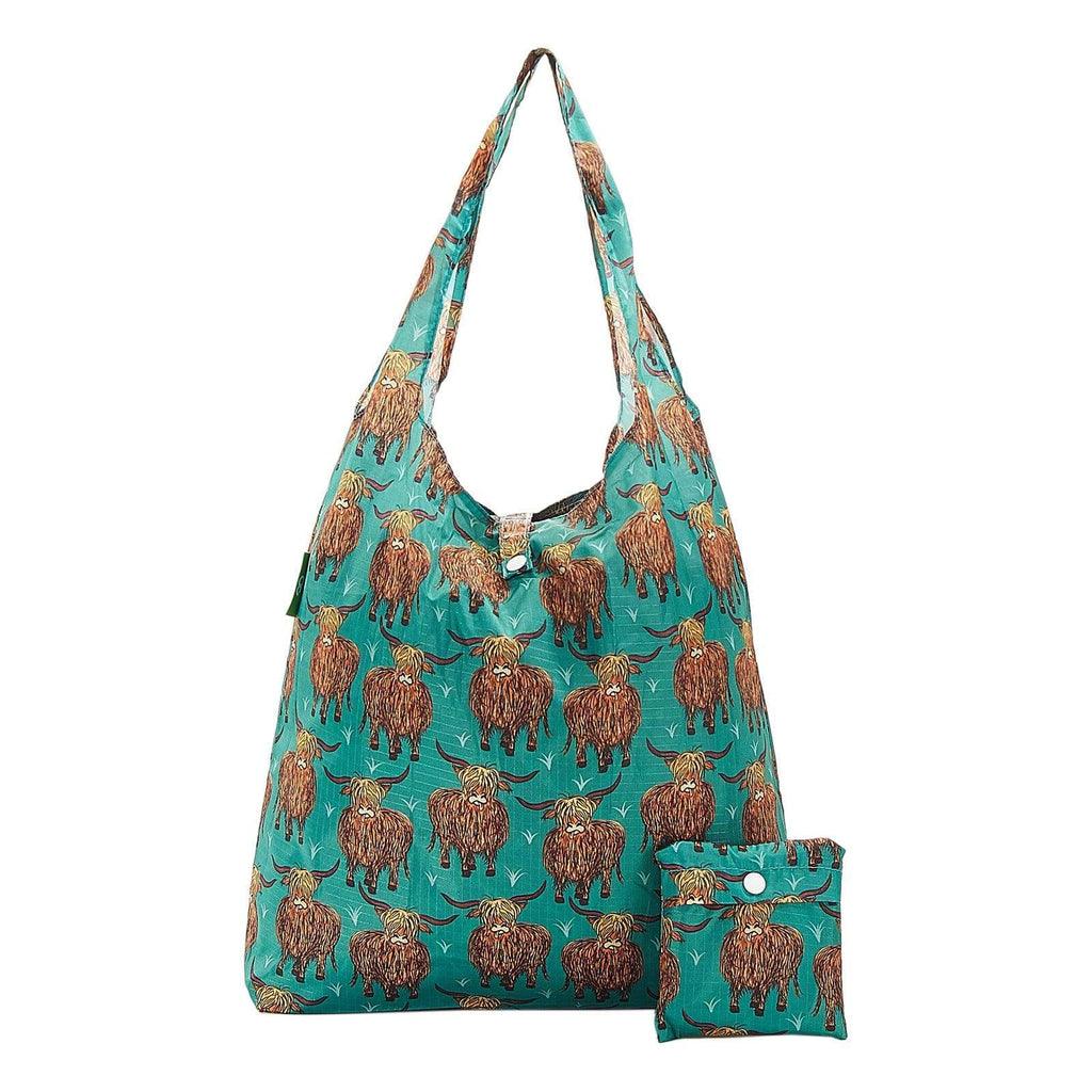 Eco Chic Recycled Shopping Bag - Green Highland Cow - Coorie Doon