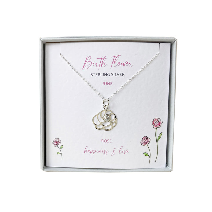 Silver Studio Wishes -June Rose Birth Flower Pendant