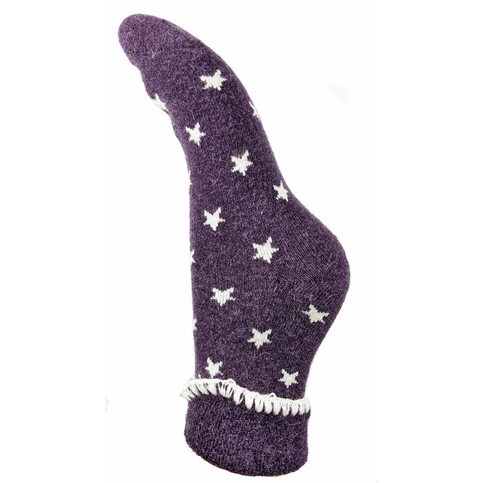 Joya Cuff Socks - Purple with Cream Stars ((UK 4-7) - Coorie Doon